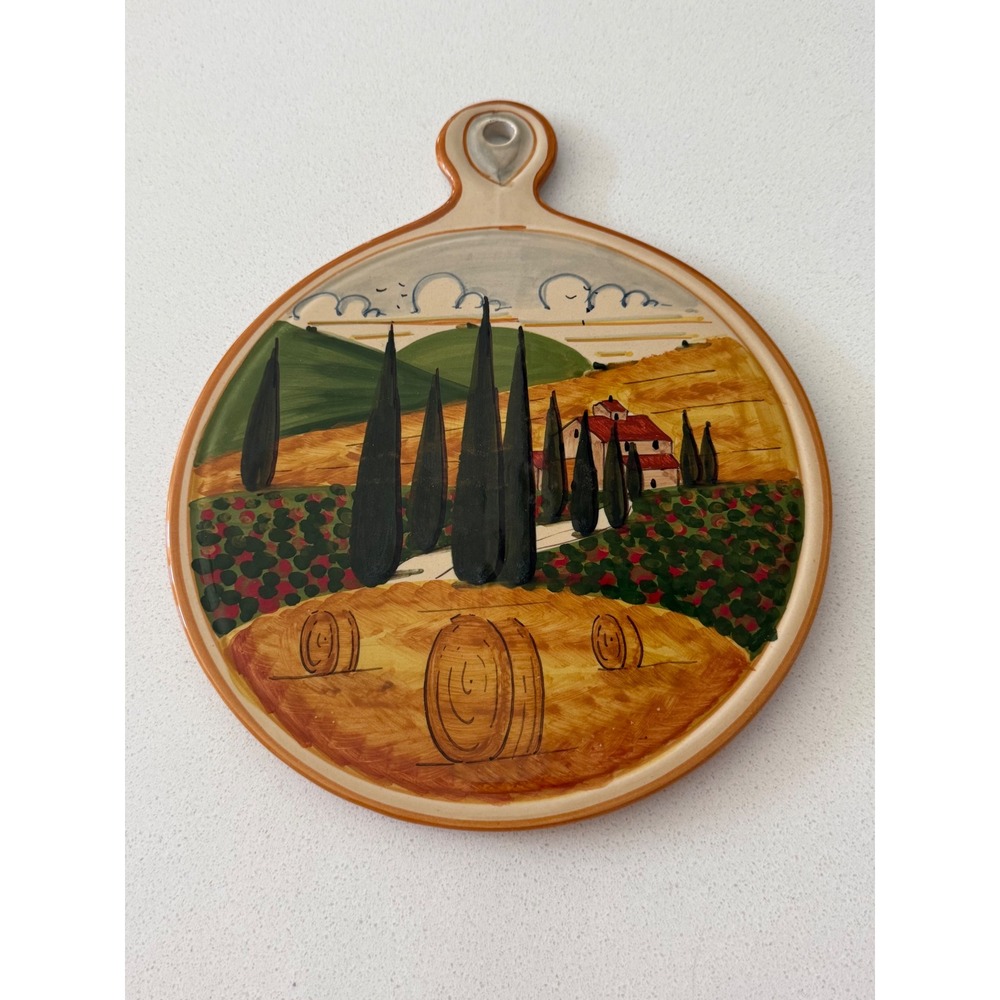Montecatini Alto Italy Hand Painted Ceramic Tuscan Landscape Trivet Wall Plaque